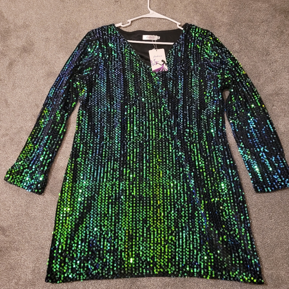 NWT Green and Blue Sequin Dress